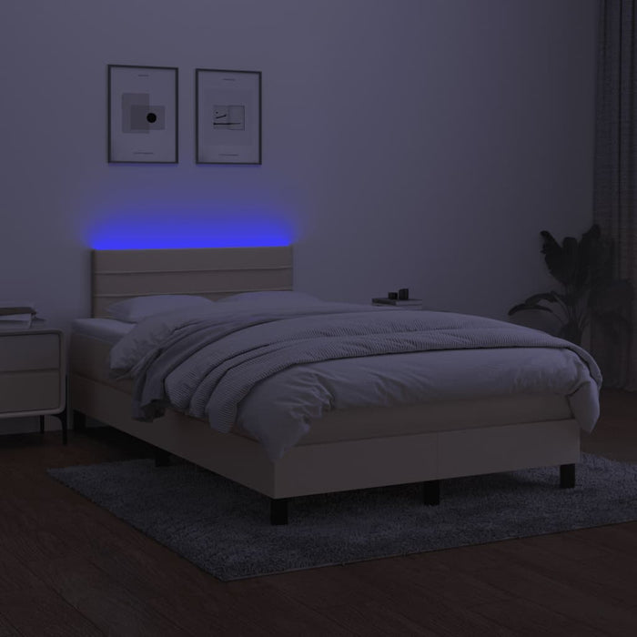 Pat cu arcuri, saltea și LED, crem, 120x190 cm, textil - WALTI WALTI