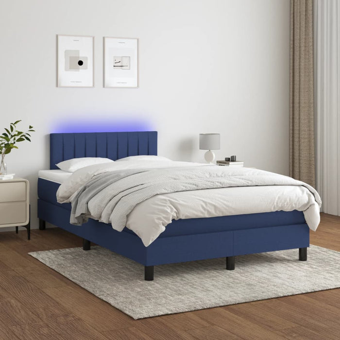 Pat cu arcuri, saltea și LED, albastru, 120x190 cm, textil - WALTI WALTI