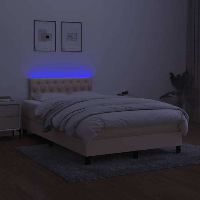 Pat cu arcuri, saltea și LED, crem, 120x190 cm, textil - WALTI WALTI