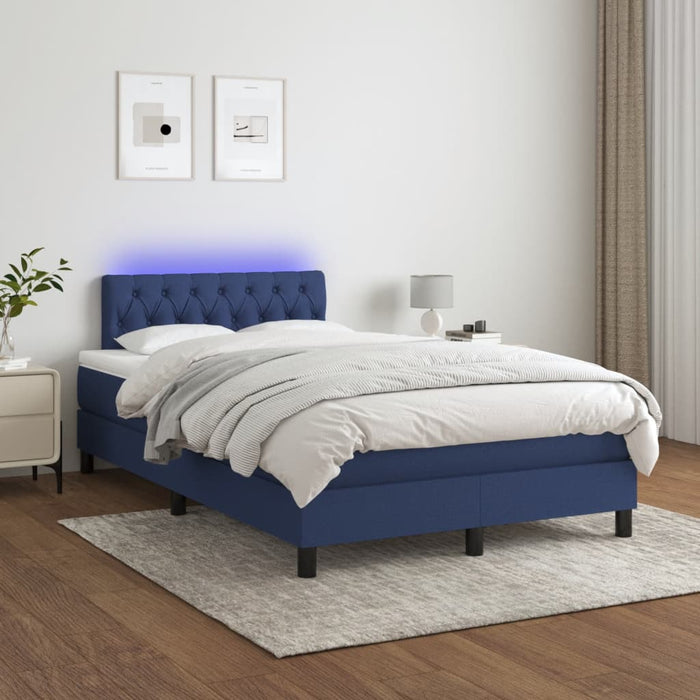 Pat cu arcuri, saltea și LED, albastru, 120x190 cm, textil - WALTI WALTI