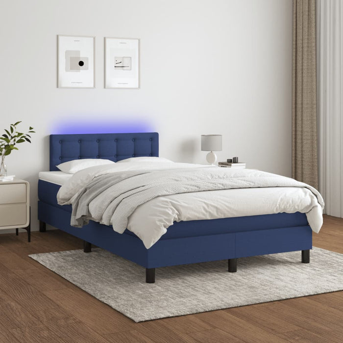 Pat cu arcuri, saltea și LED, albastru, 120x190 cm, textil - WALTI WALTI