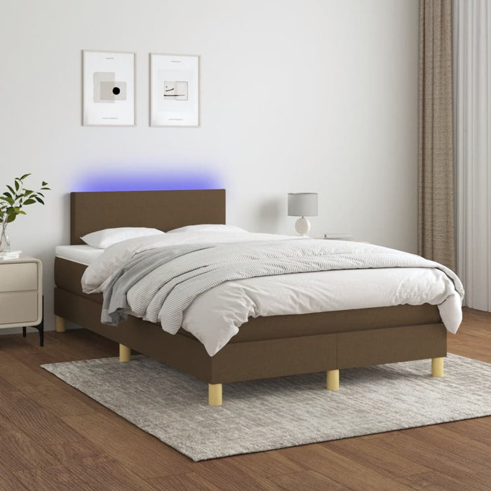 Pat cu arcuri, saltea și LED, maro închis, 120x190 cm, textil - WALTI WALTI