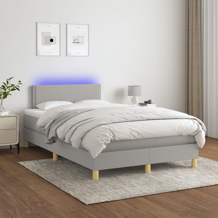 Pat cu arcuri, saltea și LED, gri deschis, 120x190 cm, textil - WALTI WALTI
