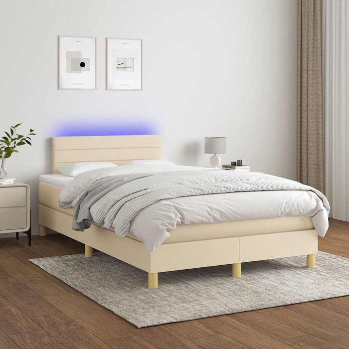 Pat cu arcuri, saltea și LED, crem, 120x190 cm, textil - WALTI WALTI