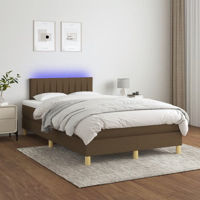 Pat cu arcuri, saltea și LED, maro închis, 120x190 cm, textil - WALTI WALTI