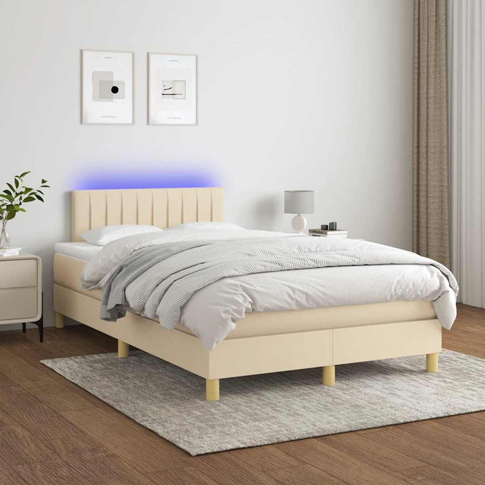 Pat cu arcuri, saltea și LED, crem, 120x190 cm, textil - WALTI WALTI