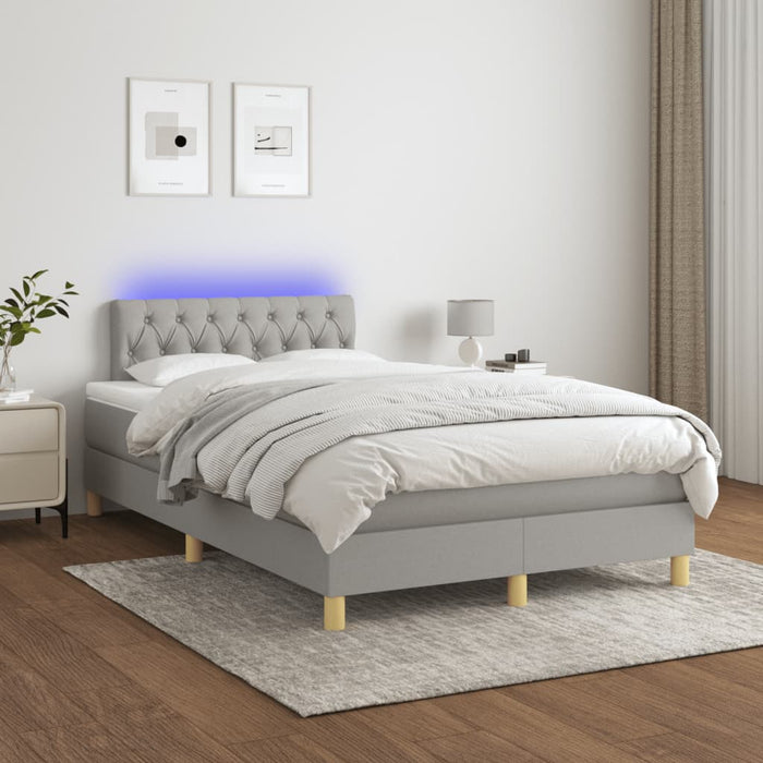 Pat cu arcuri, saltea și LED, gri deschis, 120x190 cm, textil - WALTI WALTI