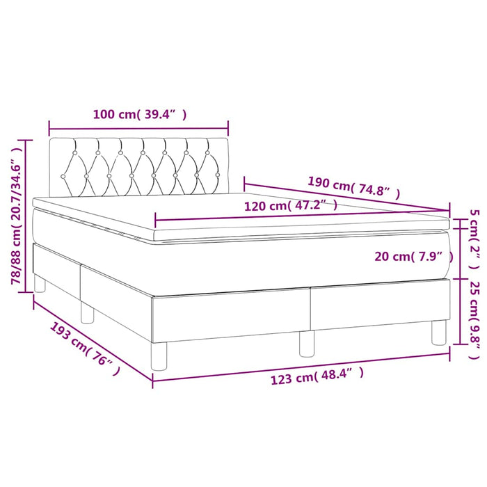 Pat cu arcuri, saltea și LED, negru, 120x190 cm, textil - WALTI WALTI