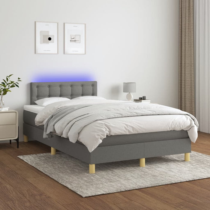 Pat cu arcuri, saltea și LED, gri închis, 120x190 cm, textil - WALTI WALTI