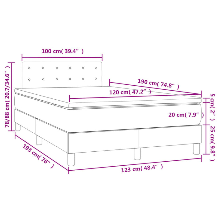Pat cu arcuri, saltea și LED, gri închis, 120x190 cm, textil - WALTI WALTI
