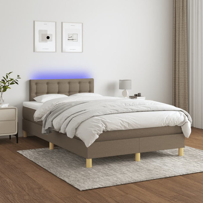 Pat cu arcuri, saltea și LED, gri taupe, 120x190 cm, textil - WALTI WALTI