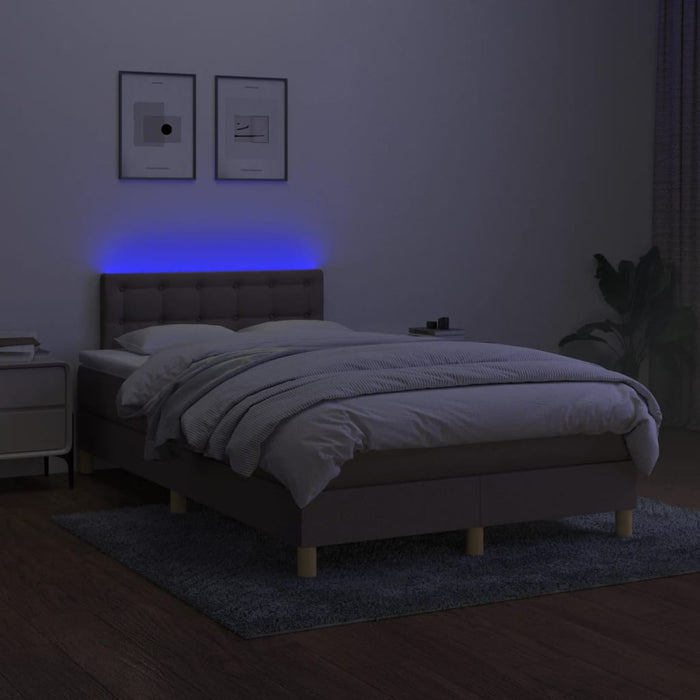 Pat cu arcuri, saltea și LED, gri taupe, 120x190 cm, textil - WALTI WALTI