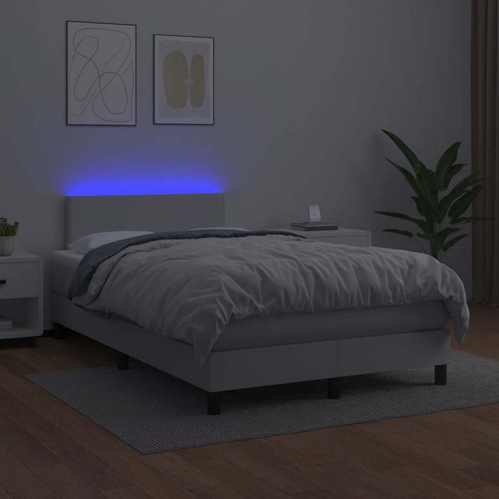 Pat box spring cu saltea și LED, alb, 120x190 cm, piele eco - WALTI WALTI