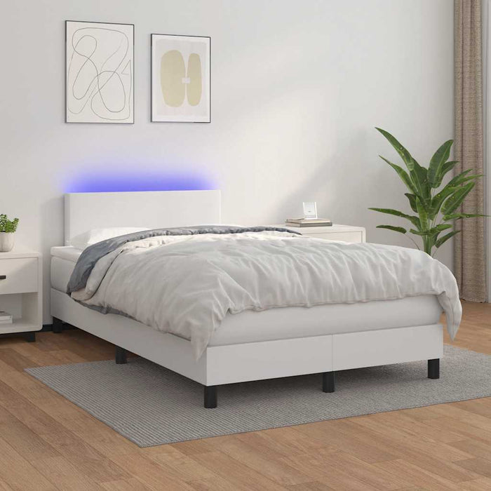 Pat box spring cu saltea și LED, alb, 120x190 cm, piele eco - WALTI WALTI