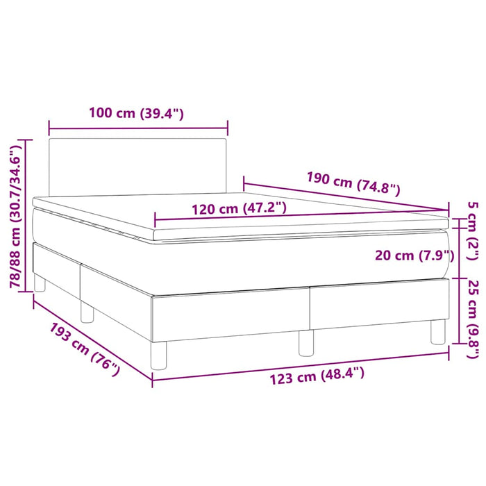 Pat box spring cu saltea și LED, alb, 120x190 cm, piele eco - WALTI WALTI