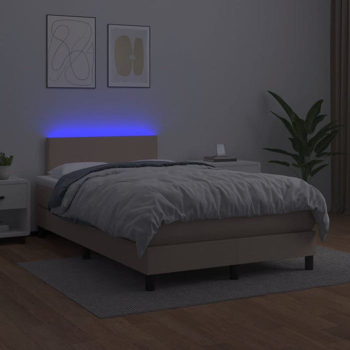 Pat cu arcuri, cu saltea și LED cappuccino 120x190 cm piele eco - WALTI WALTI