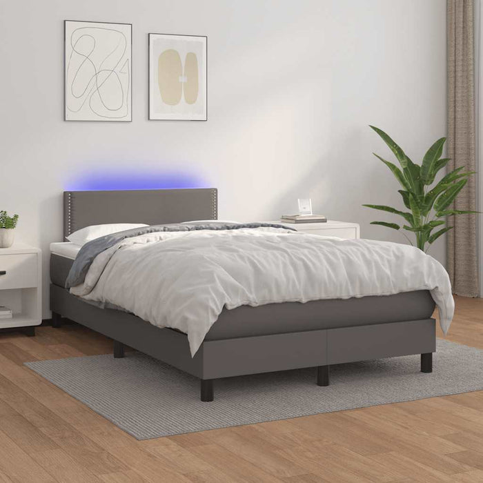 Pat cu arcuri, cu saltea și LED, gri, 120x190 cm, piele eco - WALTI WALTI
