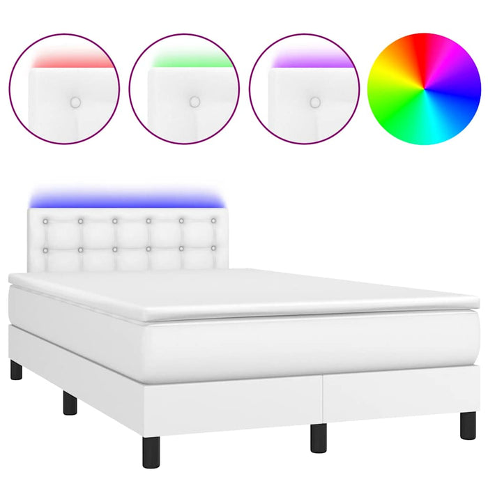 Pat box spring cu saltea și LED, alb, 120x190 cm, piele eco - WALTI WALTI