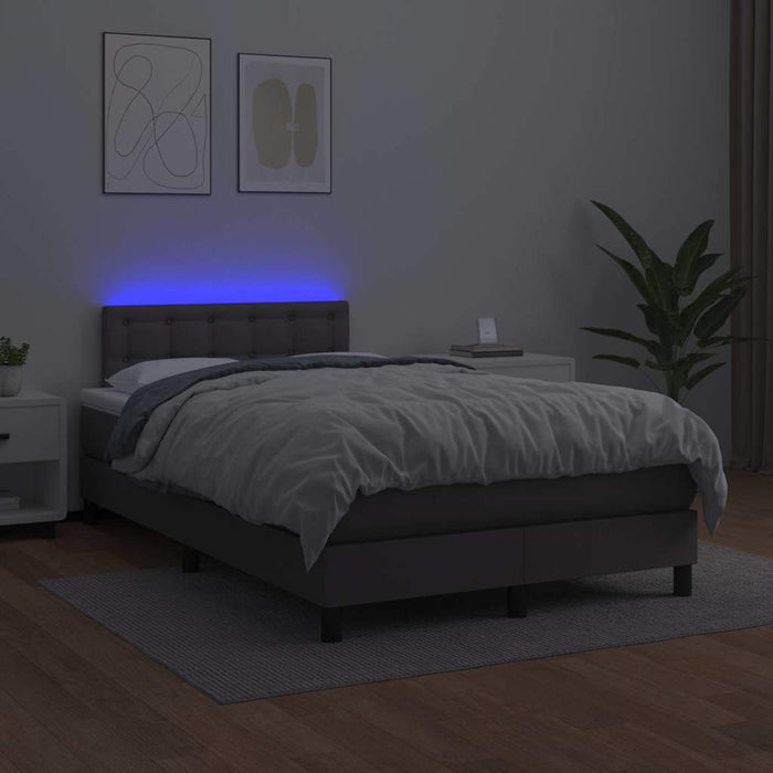 Pat cu arcuri, cu saltea și LED, gri, 120x190 cm, piele eco - WALTI WALTI