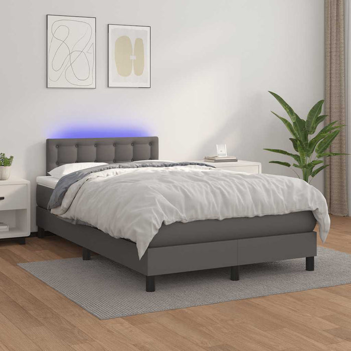Pat cu arcuri, cu saltea și LED, gri, 120x190 cm, piele eco - WALTI WALTI