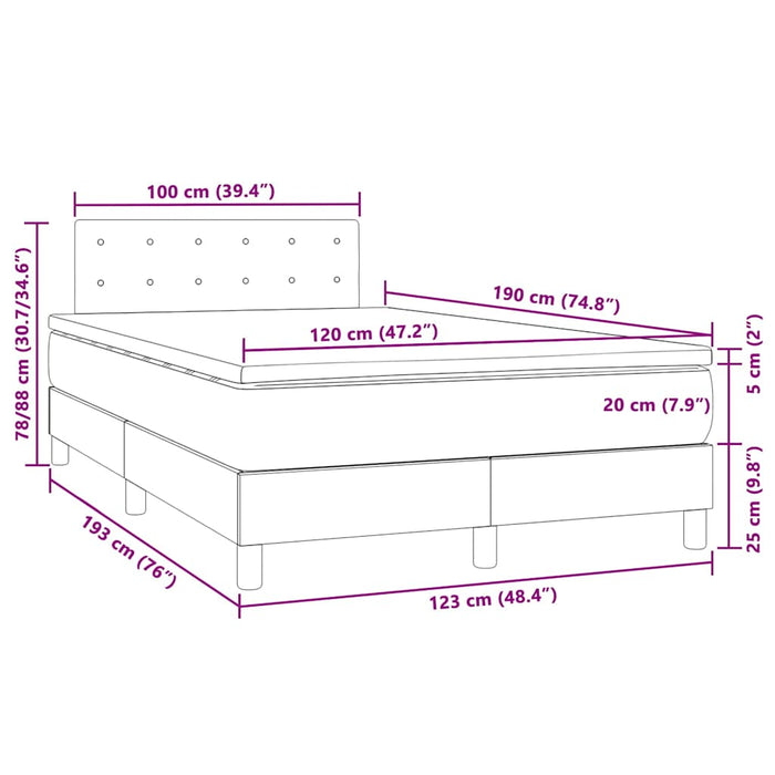 Pat cu arcuri, cu saltea și LED, gri, 120x190 cm, piele eco - WALTI WALTI