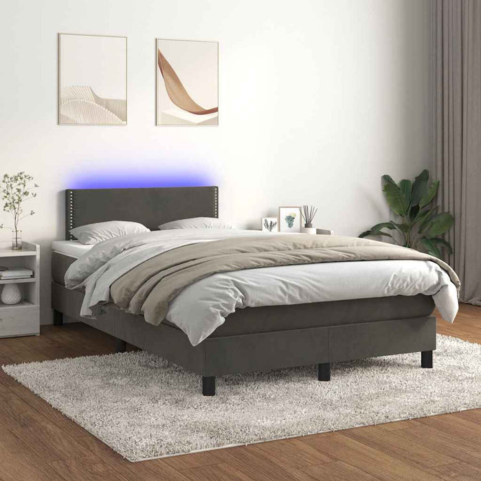 Pat cu arcuri, saltea și LED, gri închis, 120x190 cm, catifea - WALTI WALTI