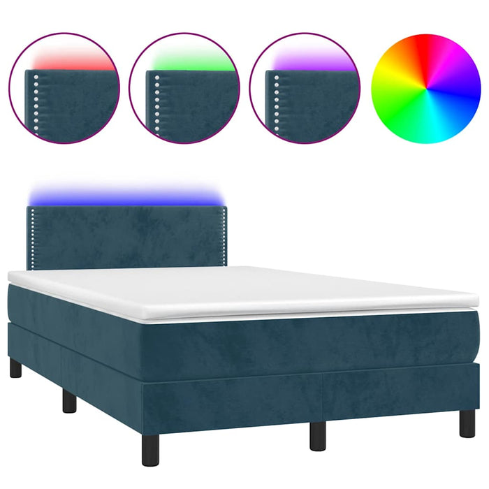 Pat box spring cu saltea/LED albastru închis 120x190cm catifea - WALTI WALTI