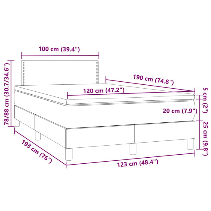 Pat cu arcuri, cu saltea și LED, roz, 120x190 cm catifea - WALTI WALTI