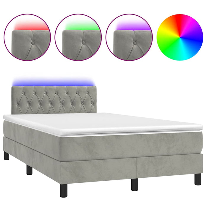Pat cu arcuri, saltea și LED, gri deschis, 120x190 cm, catifea - WALTI WALTI