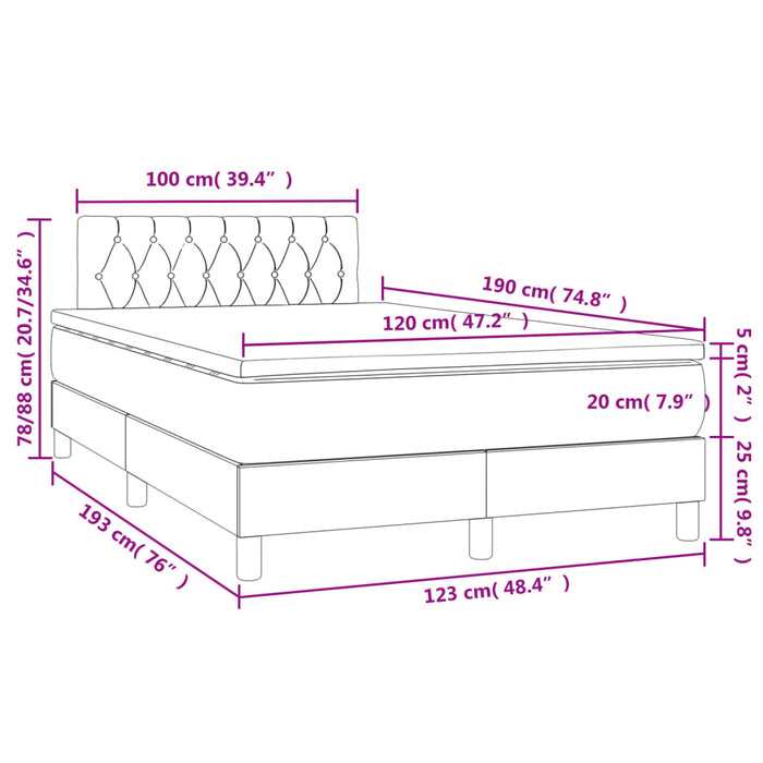 Pat cu arcuri, cu saltea și LED, roz, 120x190 cm catifea - WALTI WALTI