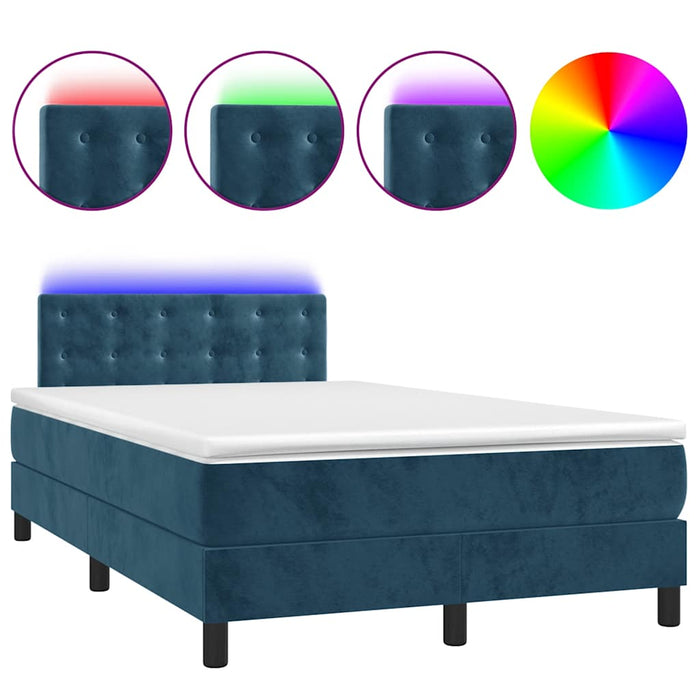 Pat box spring cu saltea/LED albastru închis 120x190cm catifea - WALTI WALTI