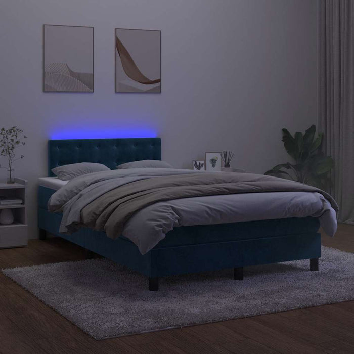 Pat box spring cu saltea/LED albastru închis 120x190cm catifea - WALTI WALTI