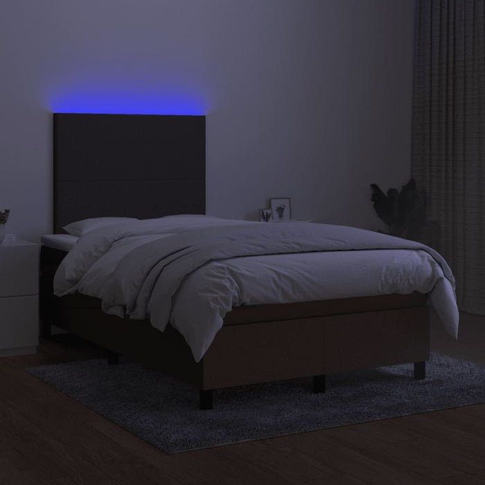 Pat cu arcuri, saltea și LED, maro închis, 120x190 cm, textil - WALTI WALTI
