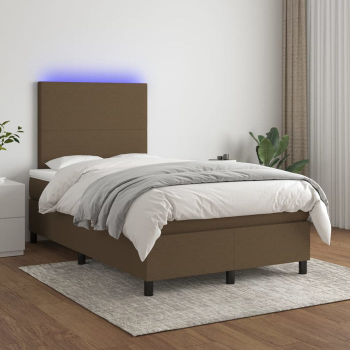 Pat cu arcuri, saltea și LED, maro închis, 120x190 cm, textil - WALTI WALTI