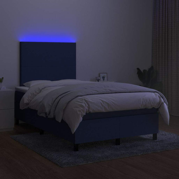 Pat cu arcuri, saltea și LED, albastru, 120x190 cm, textil - WALTI WALTI
