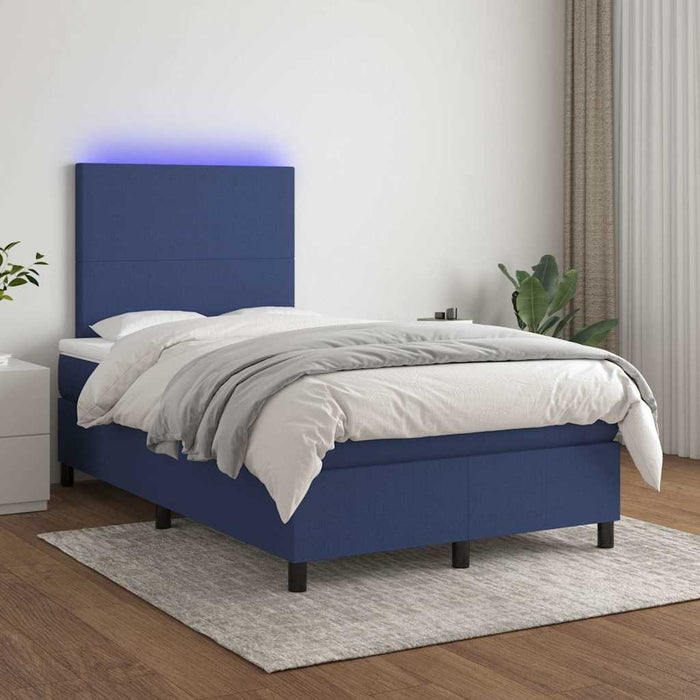 Pat cu arcuri, saltea și LED, albastru, 120x190 cm, textil - WALTI WALTI