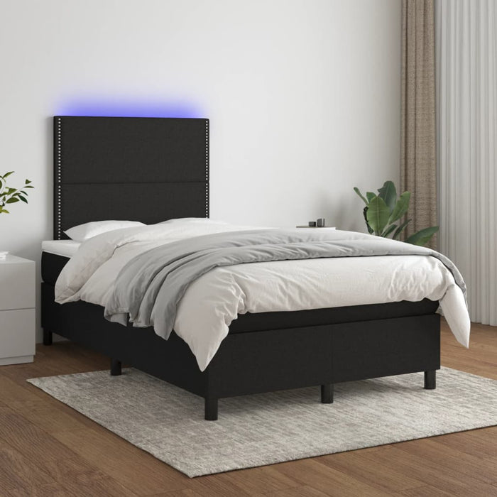 Pat cu arcuri, saltea și LED, negru, 120x190 cm, textil - WALTI WALTI