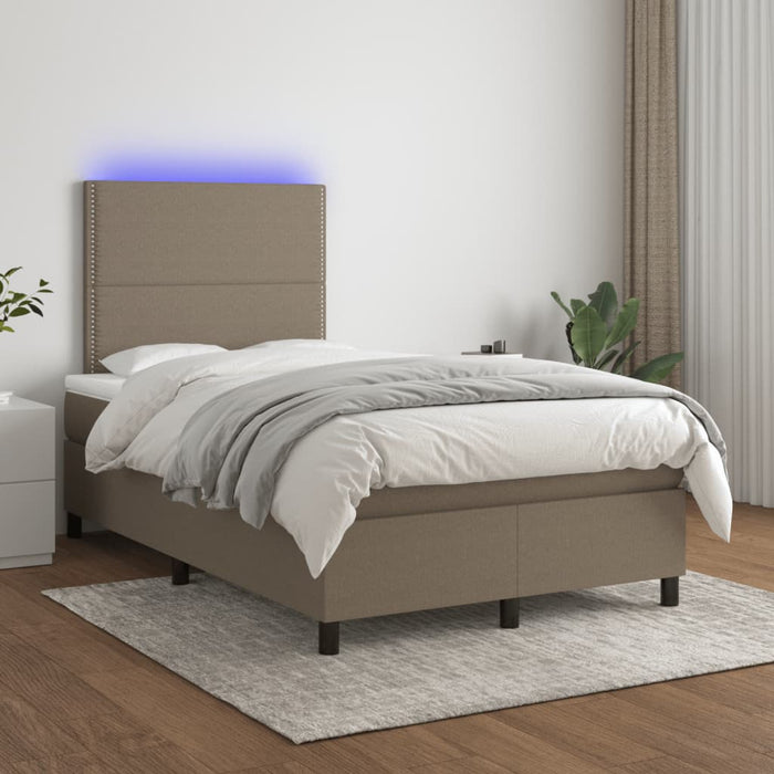 Pat cu arcuri, saltea și LED, gri taupe, 120x190 cm, textil WALTI