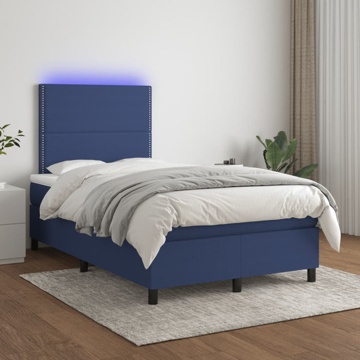 Pat cu arcuri, saltea și LED, albastru, 120x190 cm, textil - WALTI WALTI