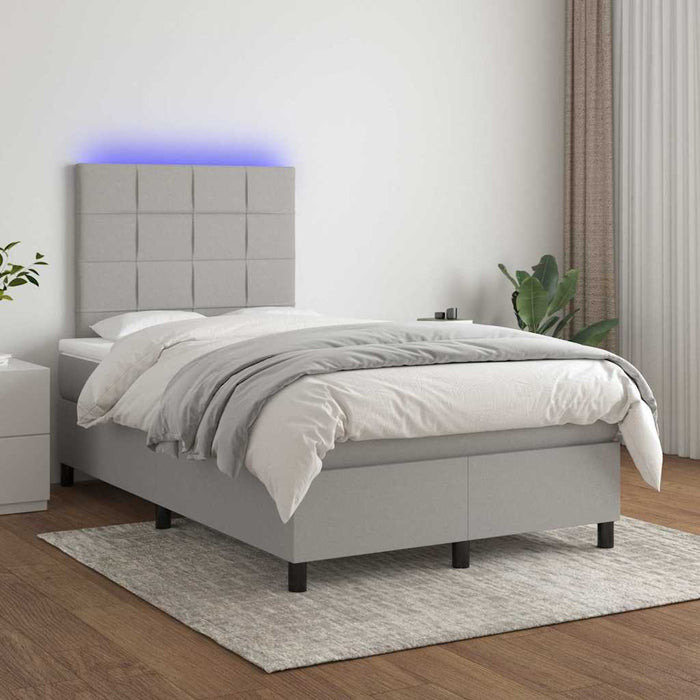 Pat cu arcuri, saltea și LED, gri deschis, 120x190 cm, textil - WALTI WALTI