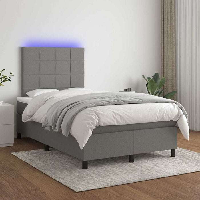 Pat cu arcuri, saltea și LED, gri închis, 120x190 cm, textil - WALTI WALTI