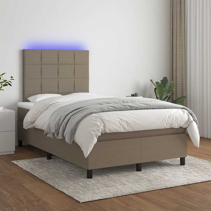 Pat cu arcuri, saltea și LED, gri taupe, 120x190 cm, textil - WALTI WALTI