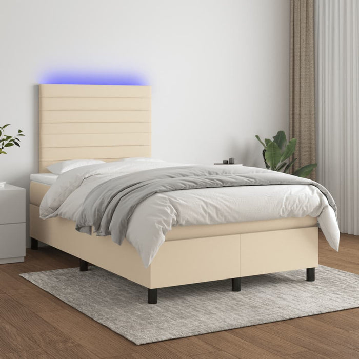Pat cu arcuri, saltea și LED, crem, 120x190 cm, textil - WALTI WALTI