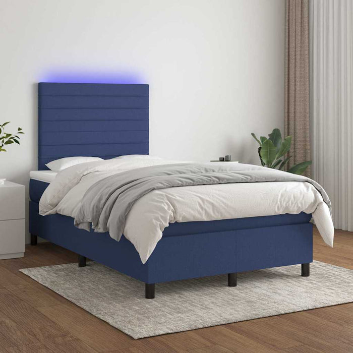 Pat cu arcuri, saltea și LED, albastru, 120x190 cm, textil - WALTI WALTI
