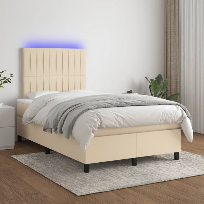 Pat cu arcuri, saltea și LED, crem, 120x190 cm, textil - WALTI WALTI