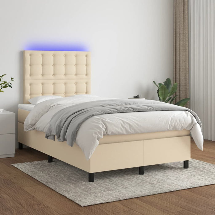 Pat cu arcuri, saltea și LED, crem, 120x190 cm, textil WALTI