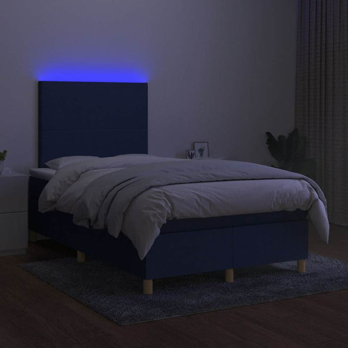 Pat cu arcuri, saltea și LED, albastru, 120x190 cm, textil - WALTI WALTI