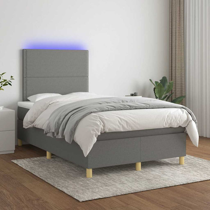 Pat cu arcuri, saltea și LED, gri închis, 120x190 cm, textil - WALTI WALTI