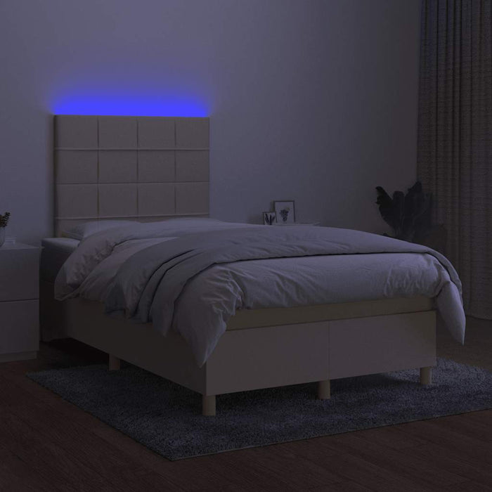 Pat cu arcuri, saltea și LED, crem, 120x190 cm, textil WALTI