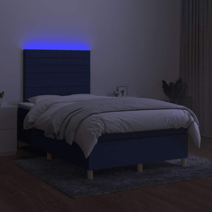 Pat cu arcuri, saltea și LED, albastru, 120x190 cm, textil - WALTI WALTI